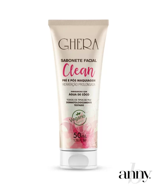 O Sabonete Facial Clean Ghera 50ml limpa profundamente o rosto enquanto hidrata a pele com água de coco. Ele remove impurezas e maquiagem de forma eficaz, sem causar ressecamento. Com uma fórmula vegana e dermatologicamente testada, o sabonete mantém a pele fresca, macia e saudável desde o primeiro uso.